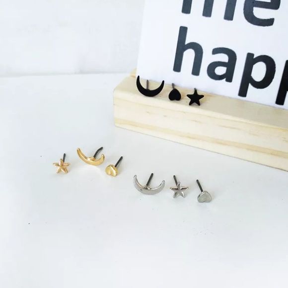 {GRAHAM} boho star heart crescent moon earring set - Picture 3 of 7